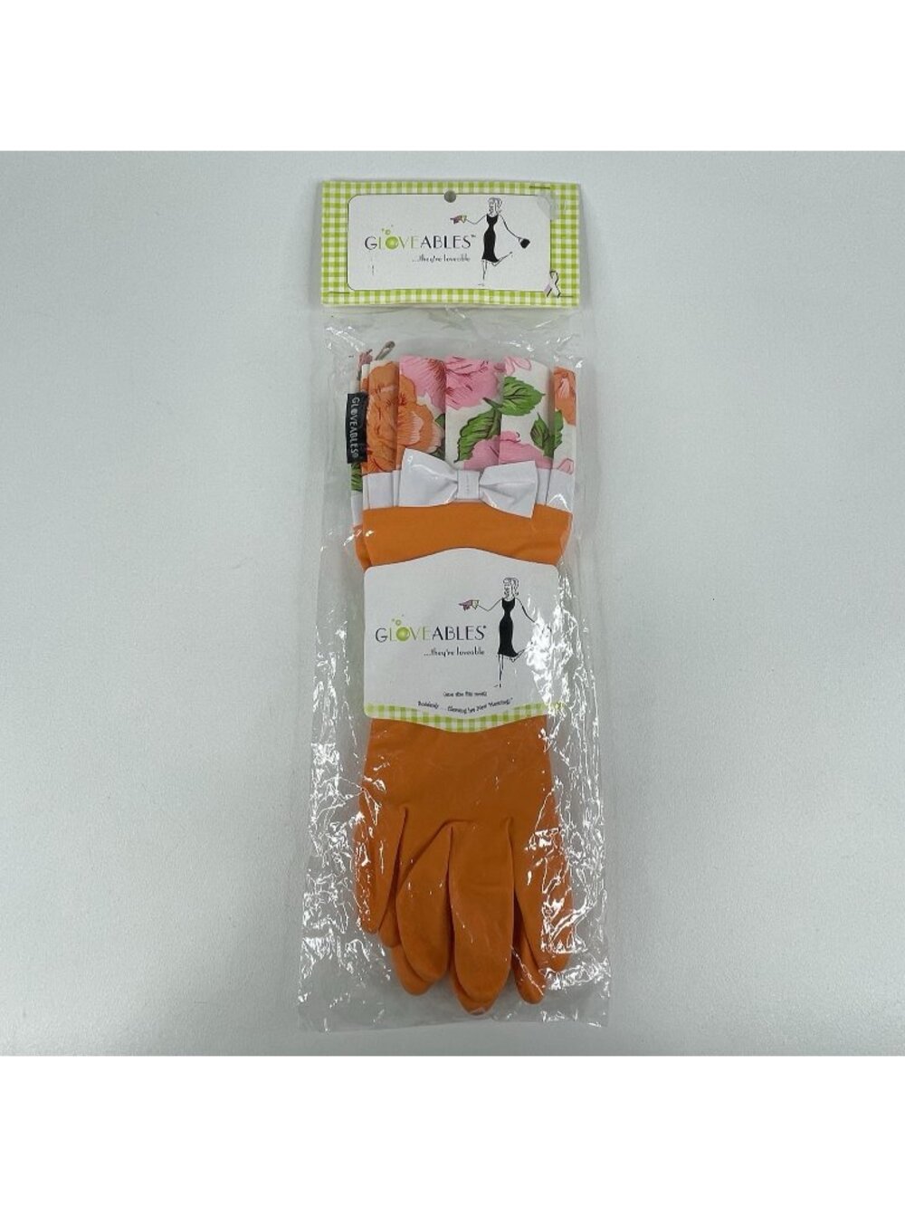 Gloveables Household Cleaning Gloves Orange Peachy Rose with White Bow, NEW